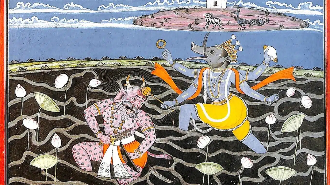 Ten avatars of Vishnu, including Rama and Krishna - Varaha (the boar)