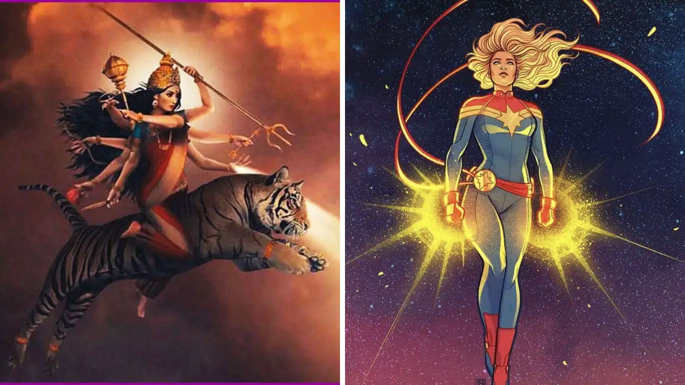 Goddess Durga and Captain Marvel