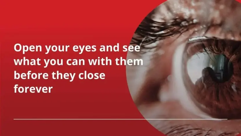 Open your eyes and see what you can with them before they close forever
