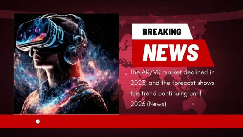 The AR/VR market declined in 2023, and the forecast indicates minimal growth until 2026