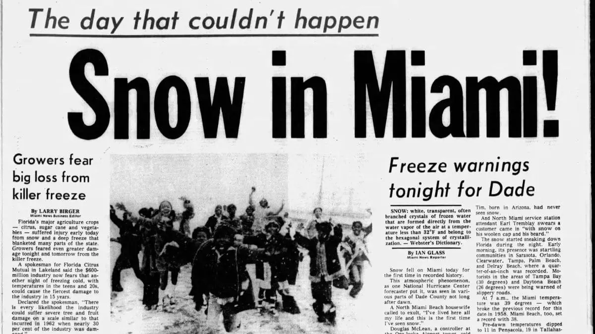 Major Historical Events on January 19 - Today in History - 1977: Snow in Miami