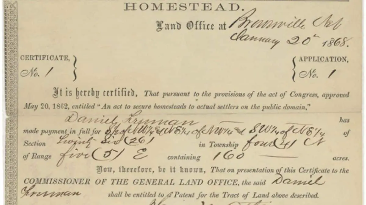 Homestead Act Signed by Abraham Lincoln - 1862 AD