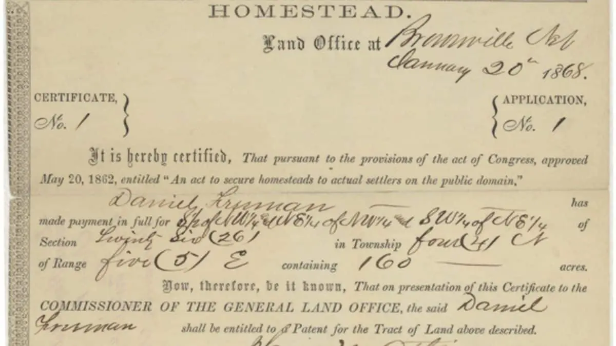 Homestead Act Signed by Abraham Lincoln - 1862 AD