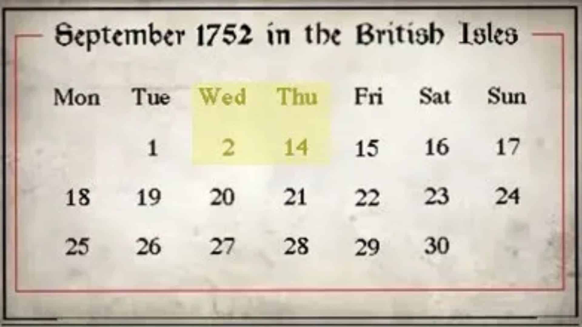 Major Historical Events on September 14 - Great Britain Adopts the Gregorian Calendar - 1752 AD