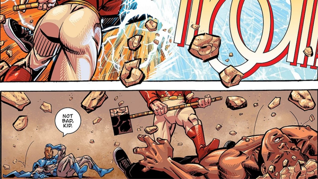 Kid Thor springs into action, easily taking Titan out with a massive punch. - CAPES #1 (2025) - A Complete Breakdown