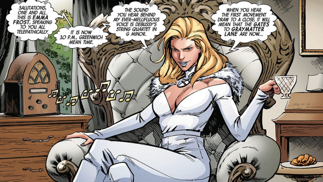 Emma, ever the master of the mental realm, broadcasts a telepathic message to mutants