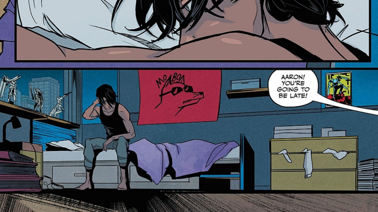 We snap back to reality—or at least, the normal life of our protagonist, Aaron.